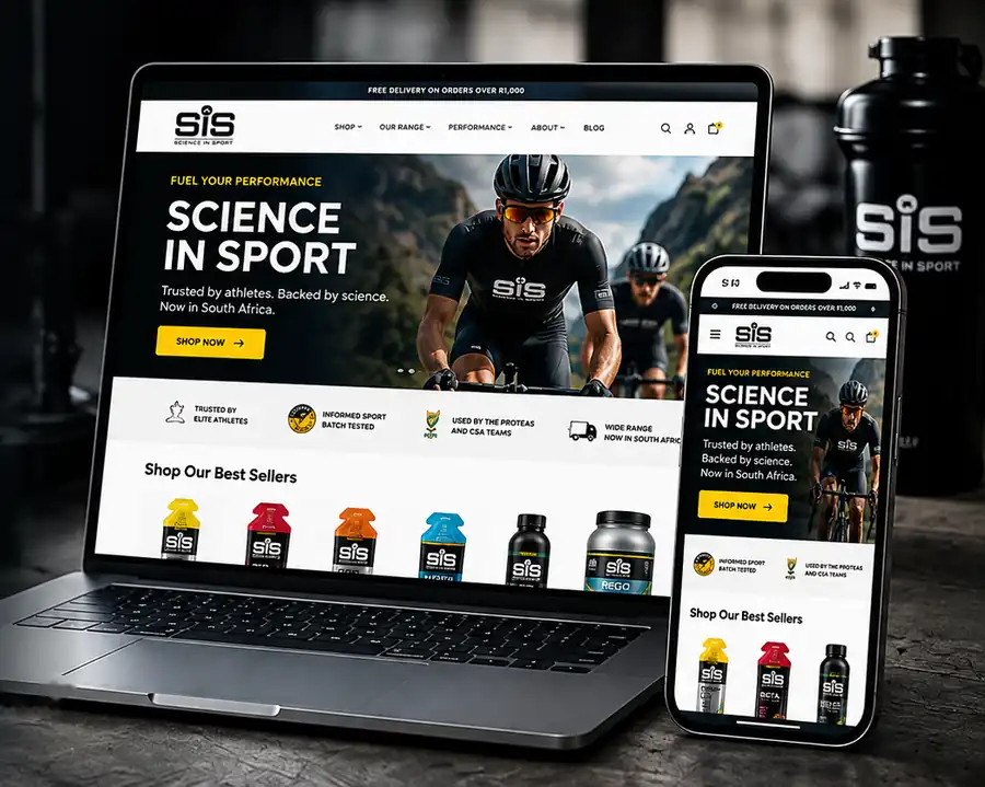Science in Sport South Africa eCommerce website shown on a laptop and mobile phone