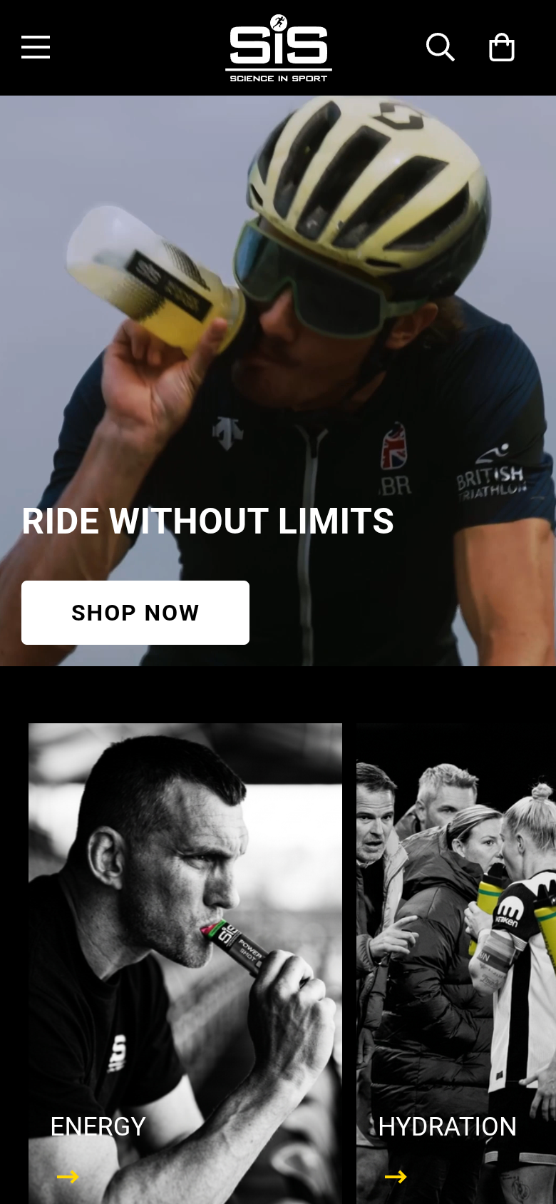 SiS | Science in Sport eCommerce website homepage on mobile