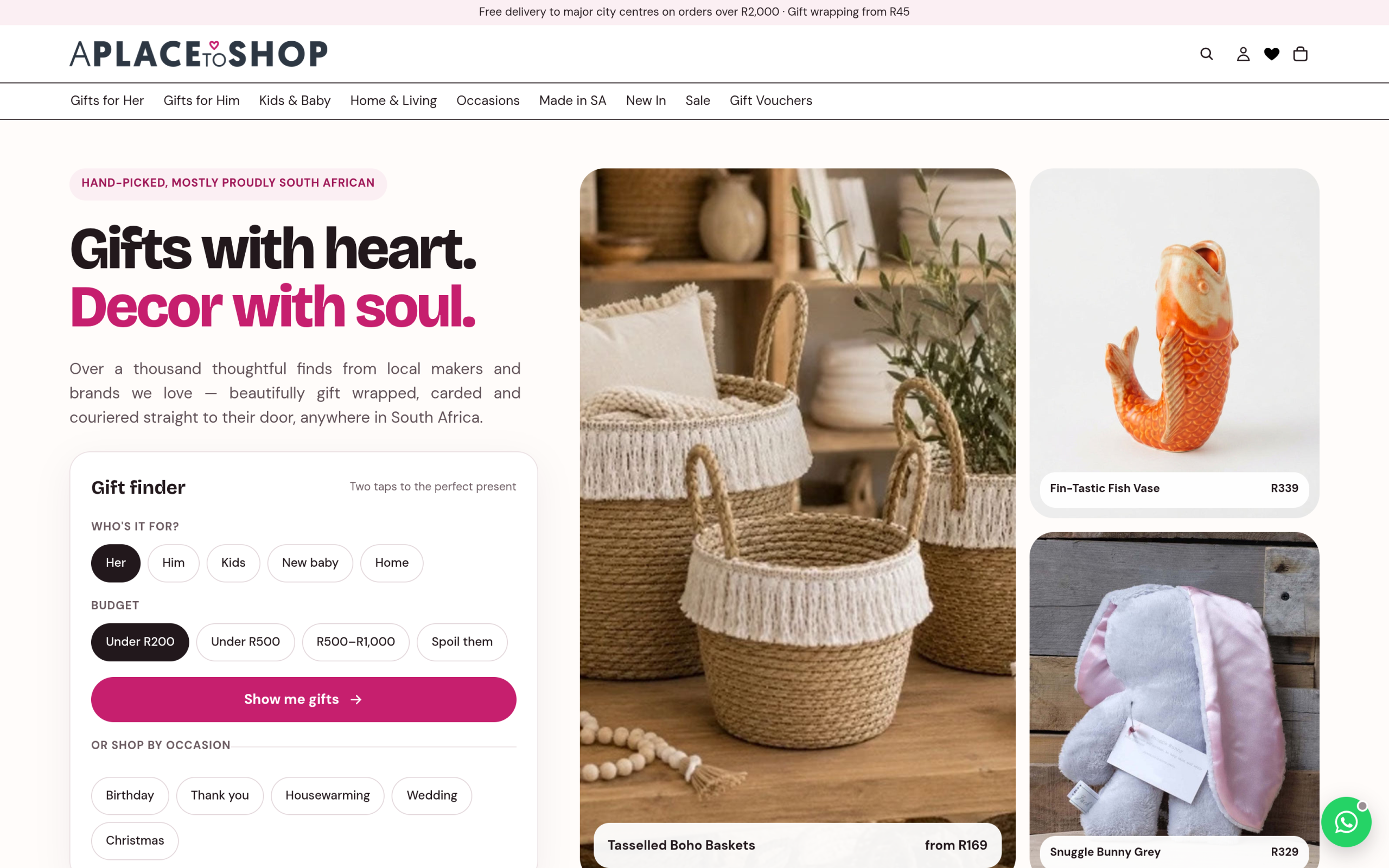 A PLACE TO SHOP Shopify store homepage on desktop