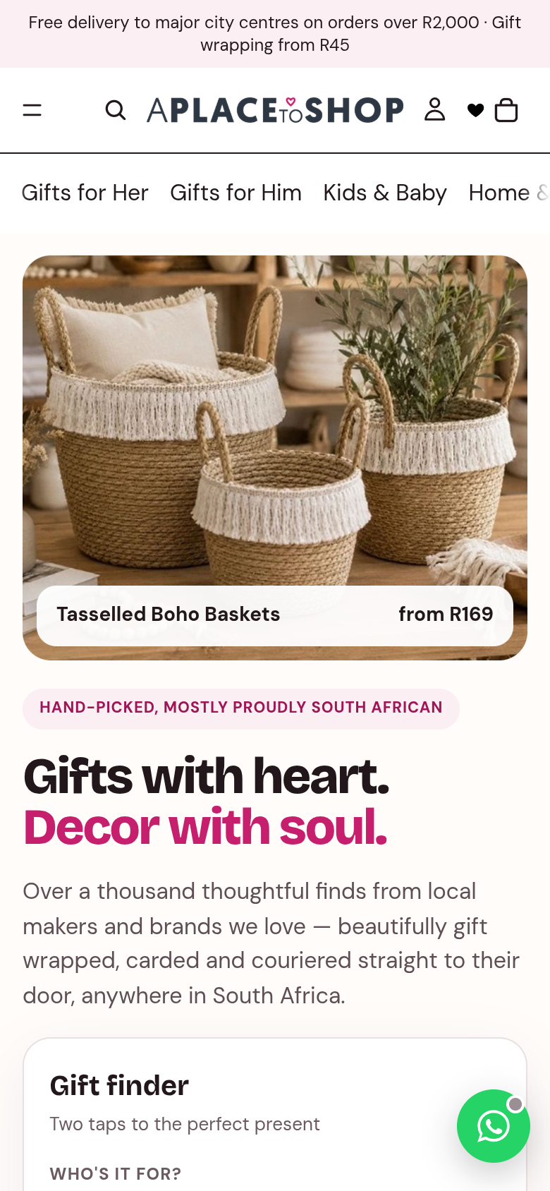 A PLACE TO SHOP Shopify store homepage on mobile